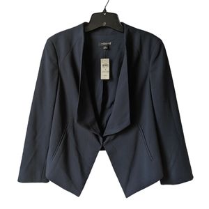 Ann Taylor Navy Blue 3/4 Length Sleeve Cropped Blazer Size 6 Career NWT